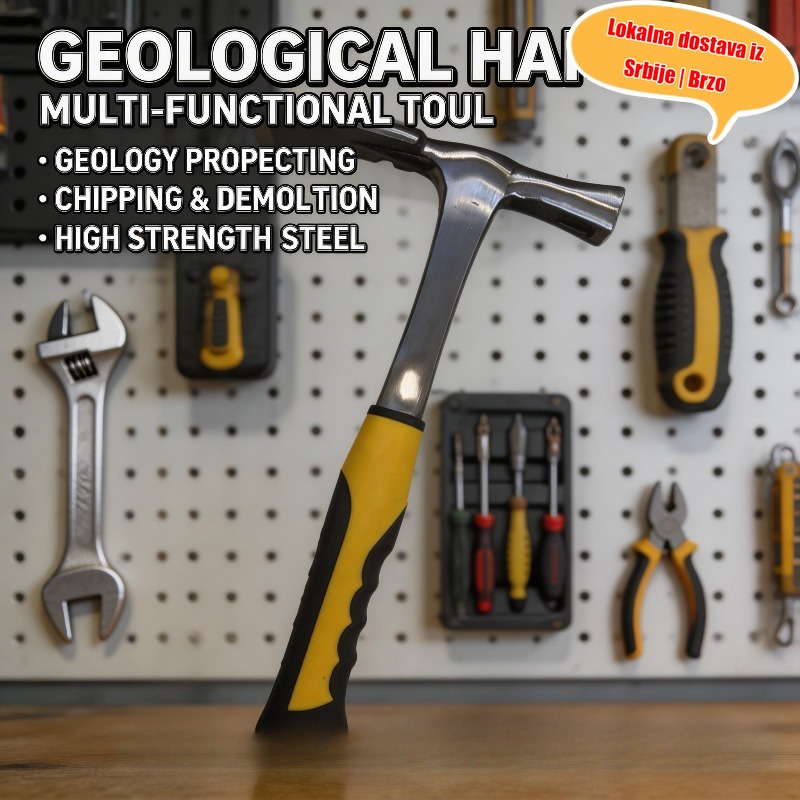 Višenamenska kovana motika i čekić za baštovanstvo i uređenje pejzaža, dizajnirana za kopanje i lomljenje kamena, sa neklizajućom drškom