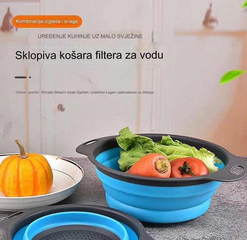 Sklopiva teleskopska korpa za pranje sa otvorima za odvod - izdržljiva sklopiva plastična korpa za sušenje posuđa, kampovanje, RV - prenosiva korpa za pranje povrća i voća koja štedi prostor (zelena/siva)