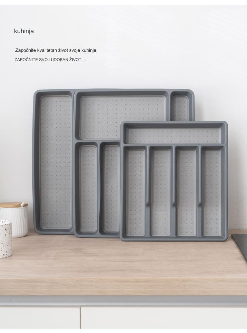 Zidni organizator za kuhinjski pribor sa pregradama za blokove i pribor - Izdržljiv ABS beli i drveni izgled (Montaža bez alata) - Štedi prostor, fioka/traka za noževe, viljuške, kašike, špatule, mutilice