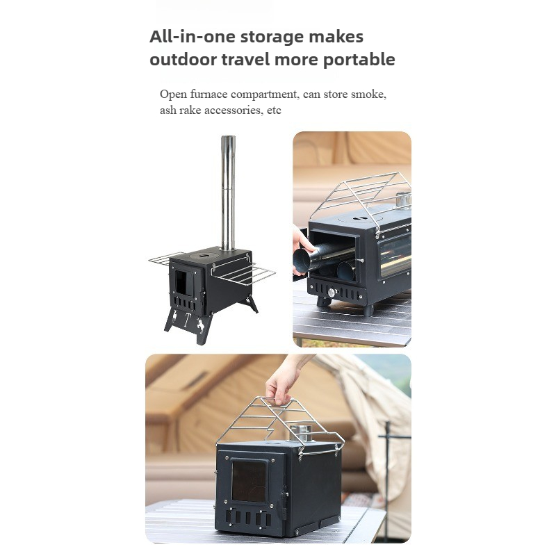 Sve-u-jednom Nerđajući Čelični Spoljni Kamp Šporet - Prenosivi Drveni Stoni Grejač i Roštilj Pogodan za Grevanje Šatora, Dvorišni Logorski Ognj, Piknik, Kamin, Kompaktan za Spoljnu Upotrebu (Bez Sistema za Paljenje)