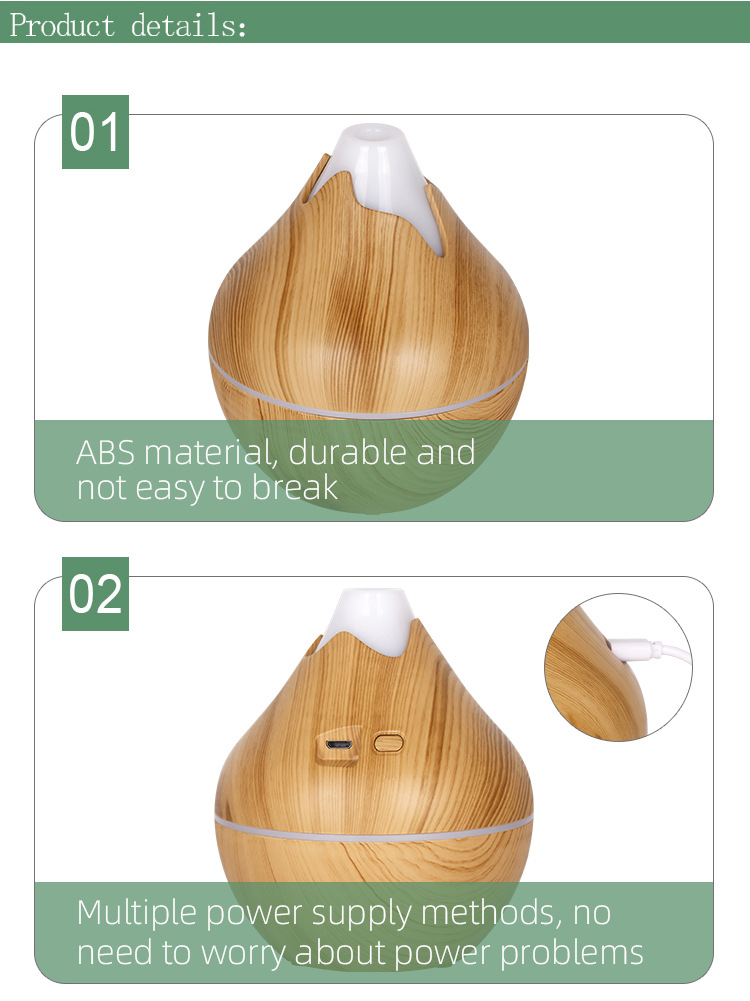 Ultrazvučni aroma difuzor velikog kapaciteta sa teksturom drveta, difuzor esencijalnih ulja, ovlaživač vazduha sa aromom, ultrazvučni ovlaživač, pogodan za esencijalna ulja, ima tajmer, automatsko isključivanje kada je završena voda, sedam-boja LED svetla i napajanje preko USB-a