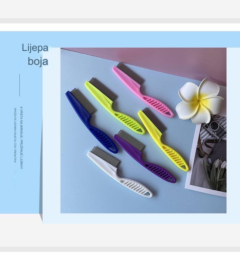 Profesionalni češalj za pse za uklanjanje buva i krpelja sa čeličnim iglama koje se ne zapetljavaju & gumiranom drškom koja ne klizi - Snažan ubica parazita, za osetljive svetlo bež, štenad & pse