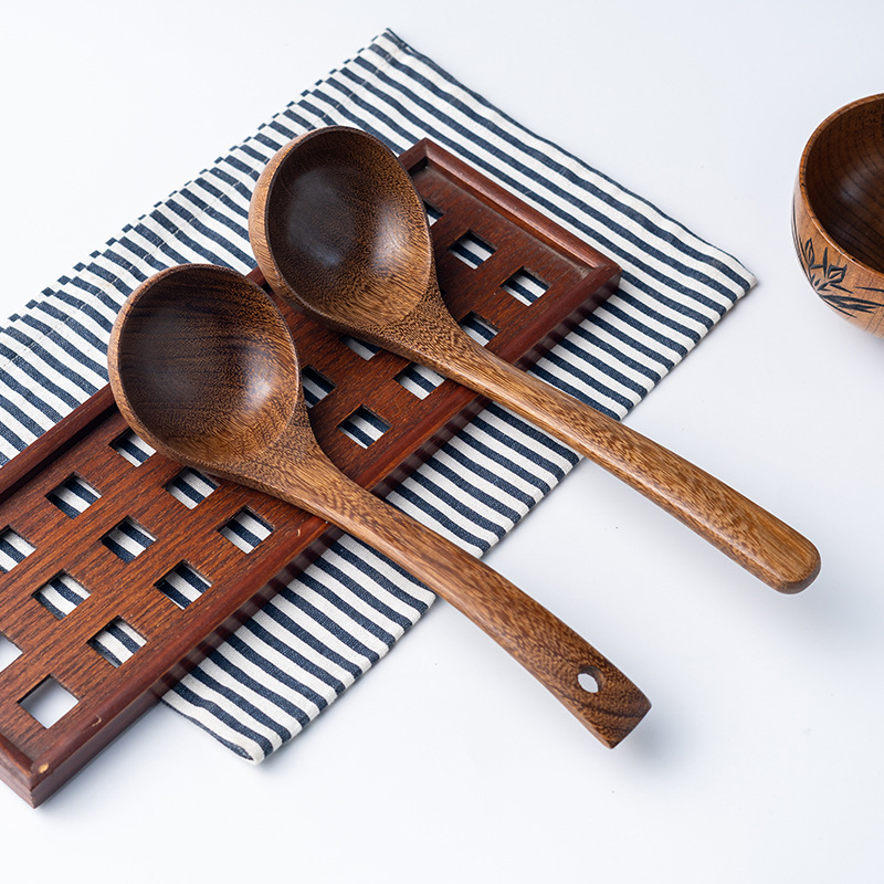 Drvena lopatica i kašika za supu - Dugačka drška za prženje sa drvetom, nelepljiva za tiganje, kašika za pirinač, supu, curry, prženje - Izdržljiva i praktična (Kompatibilna sa indukcionim štednjacima)