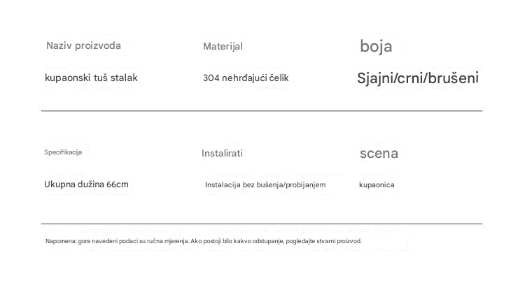 304 Šipka za tuš od nerđajućeg čelika, zidna klizna šipka za kupatilo sa podesivim držačem glave tuša i deljenim nosačem za tuš