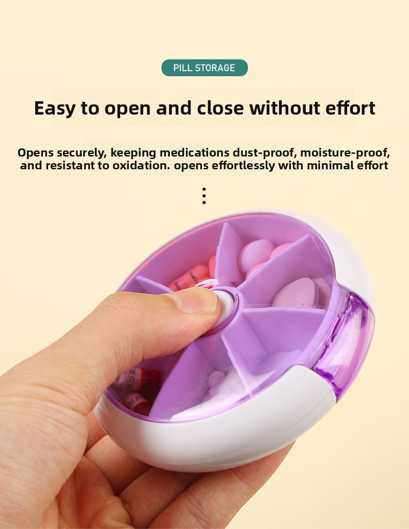 7-odeljaka Rotirajući Organizator za Lekove sa Poklopcem koji se Okreće 360° - Kutija za Skladištenje Lekova Bez BPA, Nedeljni Planer Lekova & Putna Kutija za Lekove sa Obeleženim Odeljcima, Kompaktan Dizajn za Svakodnevnu Upotrebu & U Pokretu (Idealno za Starije Osobe & Zauzete Životne Stpanje