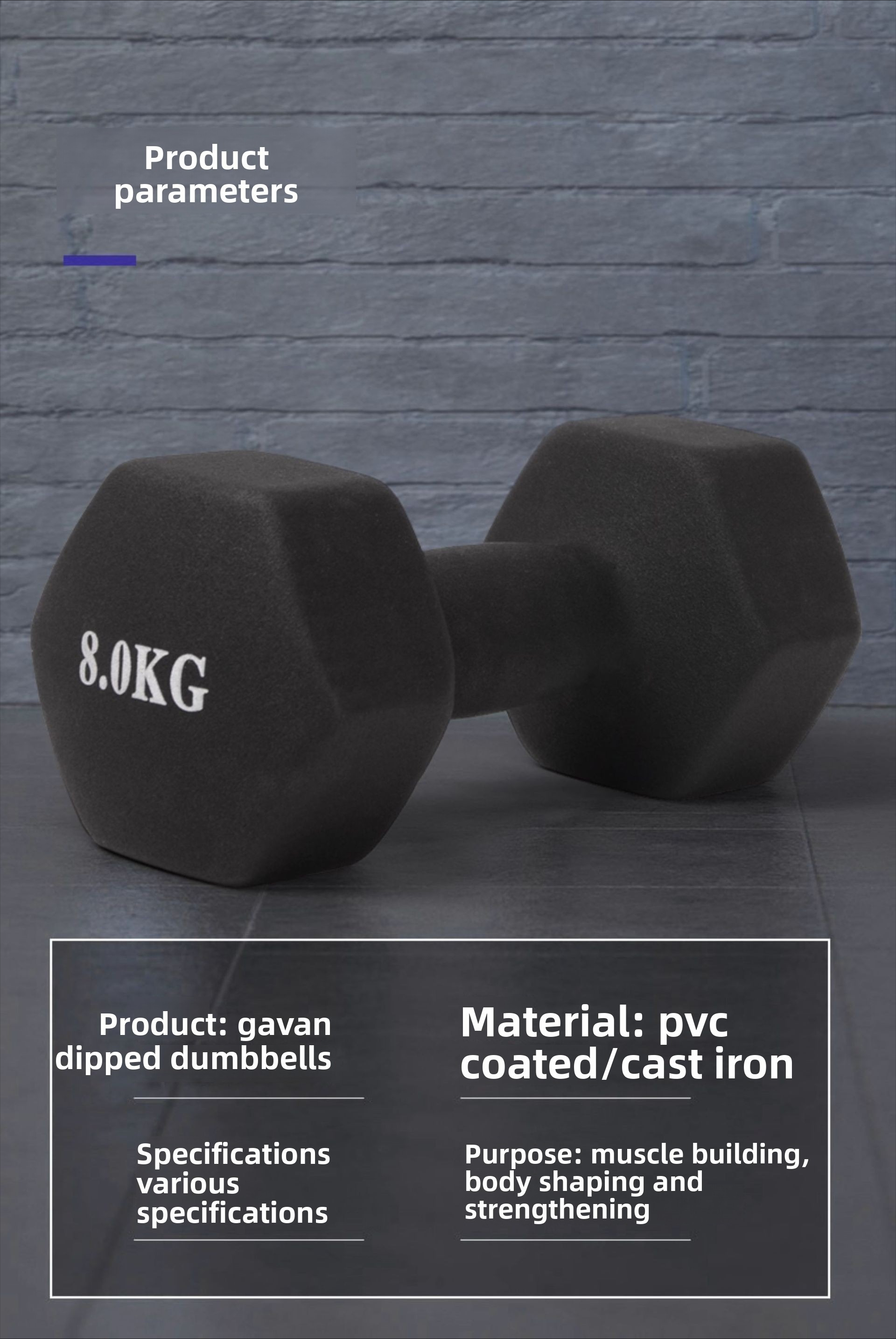 Svestrani set bučica za žene 0.5/1/1.5/2/3/4/5/6KG - Savršen za vežbanje kod kuće i u teretani, trening ruku i jogu - Izdržljiv PP materijal, crne boje