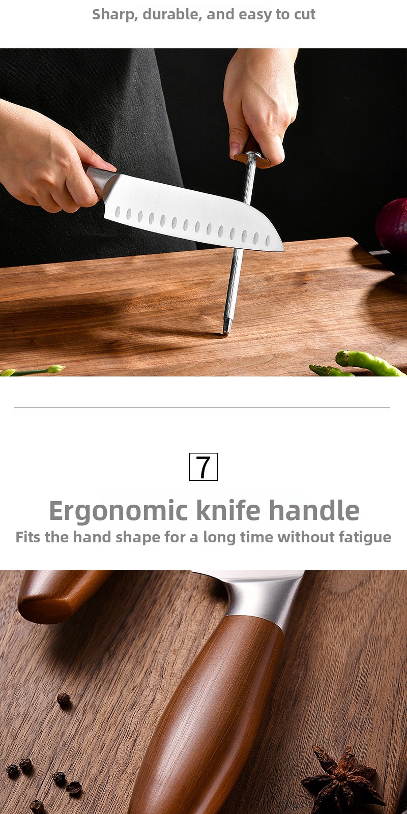 Set kuhinjskih noževa 4 komada, vrhunski oštri | Sečiva od visokougljeničnog nerđajućeg čelika, drvene drške, idealni za sečenje voća i povrća