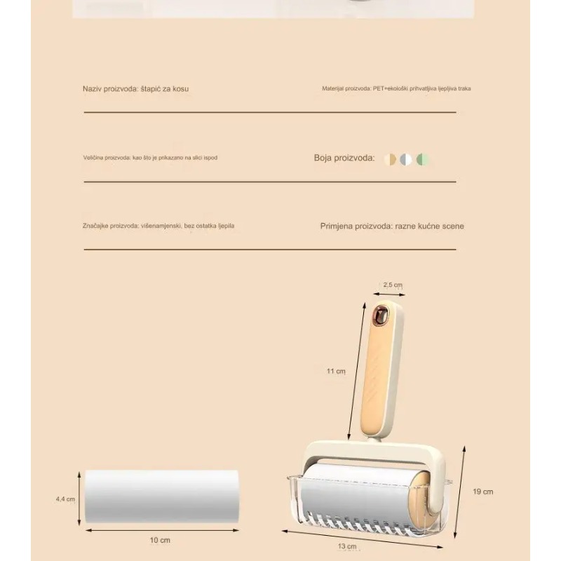 Valjak četka za čišćenje prašine za kućnu upotrebu, sa odvojivom dugom drškom, dizajniran za lako uklanjanje dlaka i prašine sa daškom elegancije