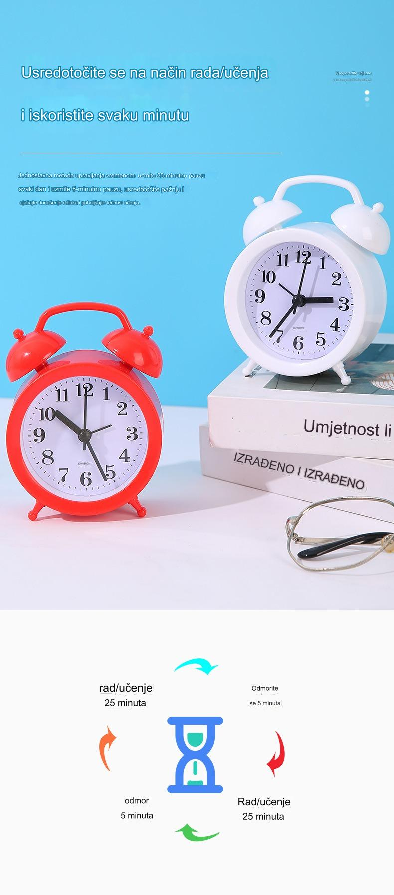 Simpatičan mali budilnik za učenike, stoni i noćni sat sa glasnim zvukom za savršeno jutro