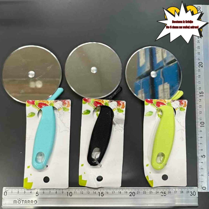 Pizza točak sekač polukružni ljuljajući nož od nehrđajućeg čelika sa novim zaštitnim poklopcem, zakrivljen, višefunkcionalan