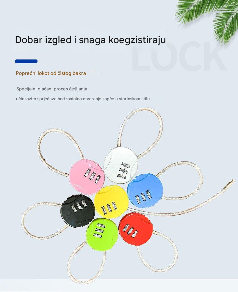 Teška kablovska brava sa loptastim sistemom za zaključavanje - Polirana višebojna brava pogodna za kofer, prtljag i putnu opremu