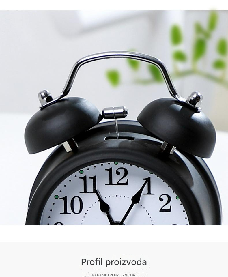 Kreativni metalni budilnik sa tihim noćnim svetlom za decu i učenike, moderan i klasičan noćni stočić