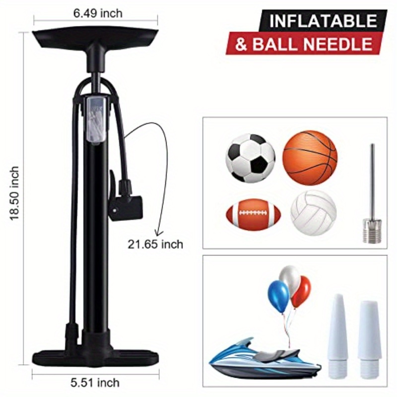 Visokotlačna pumpa za bicikl sa podnim postoljem, 160PSI, ergonomska ručka, neklizajući dizajn pedale, precizni barometar sa višenamenskom iglom za merenje vazduha - izdržljiva gvozdena konstrukcija, lako skladištenje za biciklizam, trčanje, planinarenje, dodaci za biciklizam, elegantan metalik