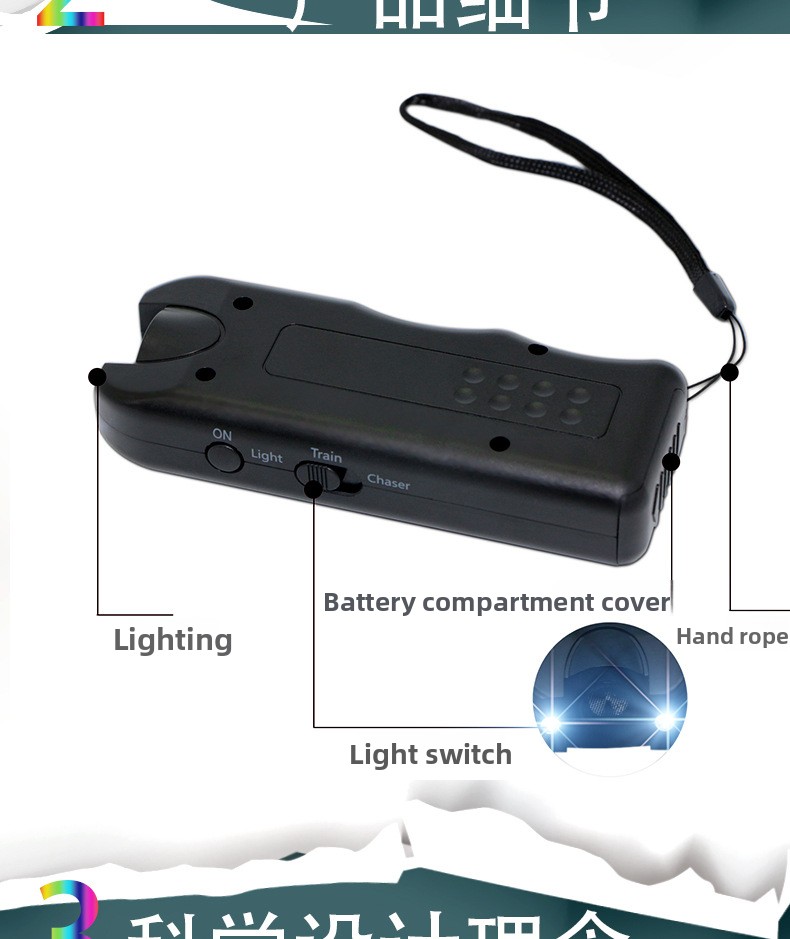 Prenosivi ručni mini punjivi trenažer za kućne ljubimce sa dvostrukim snažnim uređajem za odvraćanje pasa, dizajniran da zaustavi lajanje uz pomoć tehnologije zvučnih talasa, u crnoj boji