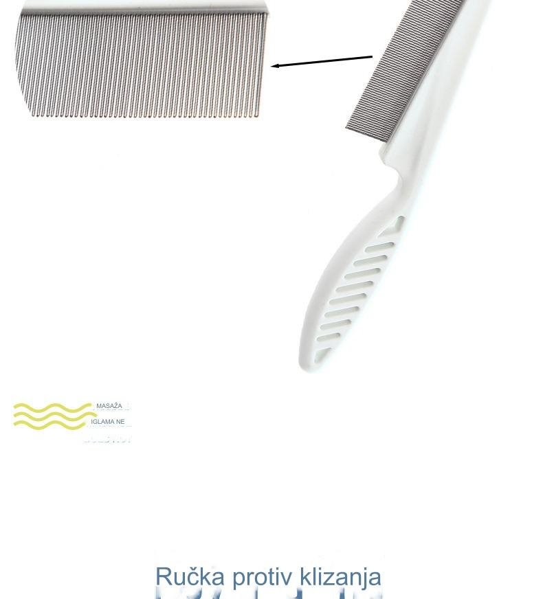 Profesionalni češalj za pse za uklanjanje buva i krpelja sa čeličnim iglama koje se ne zapetljavaju & gumiranom drškom koja ne klizi - Snažan ubica parazita, za osetljive svetlo bež, štenad & pse