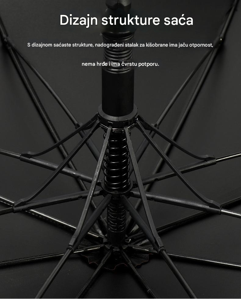 Poslovni Automatski Kišobran sa Dugom Drškom i Ravnom Krilom za Muškarce | Otporan na Vetar i Vodootporan, 8 Rebara, Gvozdeni i Plastični Ram, Netkani Materijal, Zreli Stil