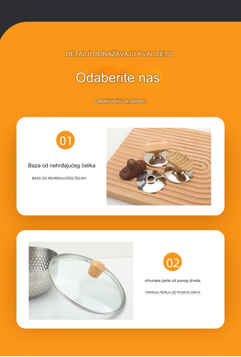 Izdržljiv i otporan na toplotu set alata za jaja sa drvenom drškom i univerzalnim poklopcem | Aluminijumski materijal, pogodan za kontakt