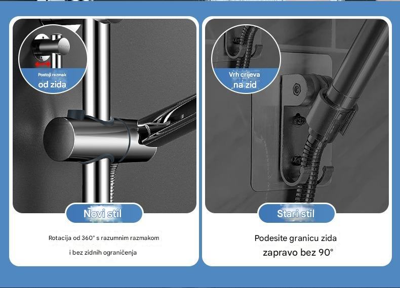 Podesivi nosač za montažu tuša od nerđajućeg čelika - Instalacija bez bušenja, rotirajući 360°, izdržljivi držač glave tuša za kupatilo sa postavljanjem bez alata, kompatibilan sa tuš glavama za kišu, moderan dizajn za jednostavnu instalaciju i održavanje (bez šrafova)
