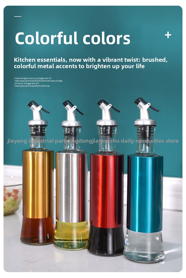 Bočica za ulje i sirće od nerđajućeg čelika sa prekidačem za pritiskanje - Dvostruki sloj, nepropusna staklena posuda za začine, ergonomska ručka i dizajn otporan na prolijevanje za kuhinju, trpezariju