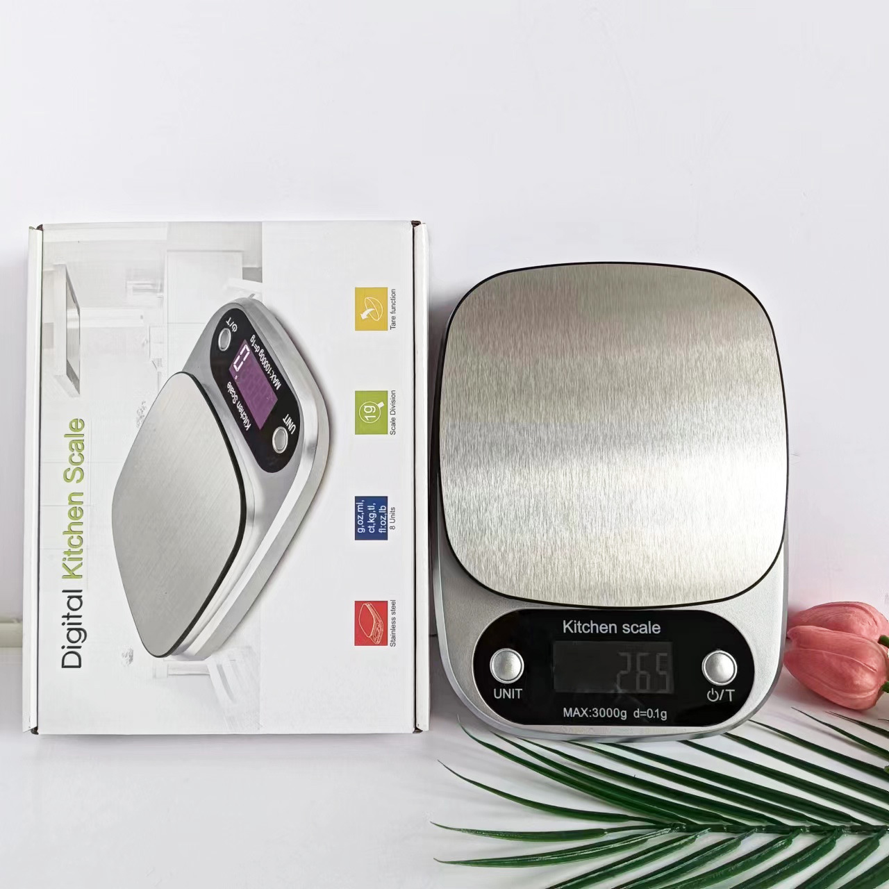 Elektronska kuhinjska vaga od nerđajućeg čelika sa digitalnim displejem i funkcijom tare - Visoko precizna vaga za pečenje, napaja se baterijama (baterije nisu uključene) za precizno merenje hrane, merenje u više jedinica, kompaktan dizajn za kućne i profesionalne kuhinje