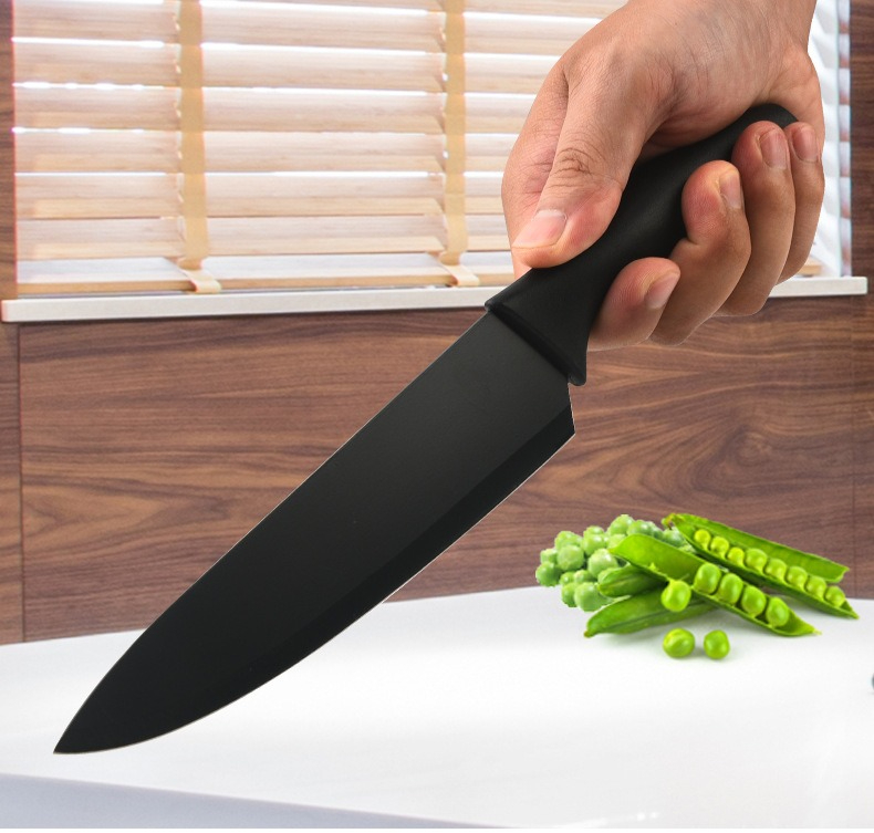 5 komada Premium Oštri Crni Kuhinjski Noževi Set | Sečiva od Visoko Ugljeničnog Nerđajućeg Čelika, Drvene Drške u Boji Drveta, Idealni za Sečenje Voća i Voća