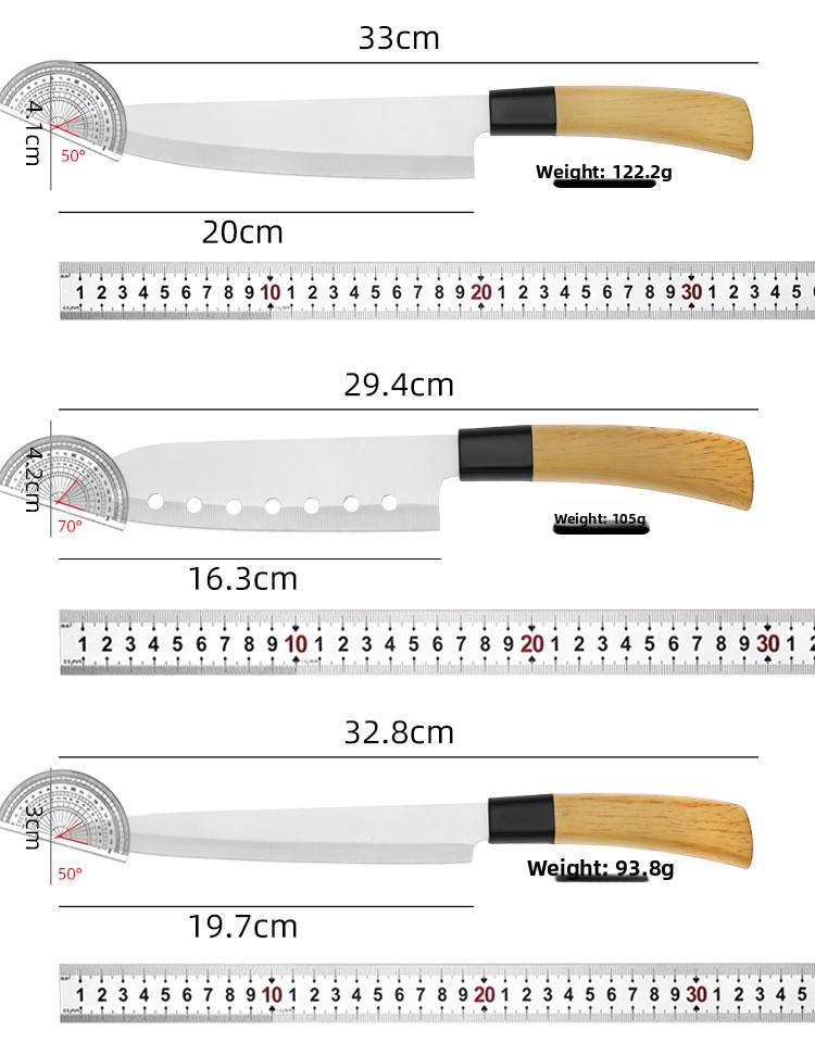 Premium set kuhinjskih noževa oštrih kao britva | Oštrice od visokougljeničnog nehrđajućeg čelika, drške u boji drveta, idealni za sečenje povrća i voća