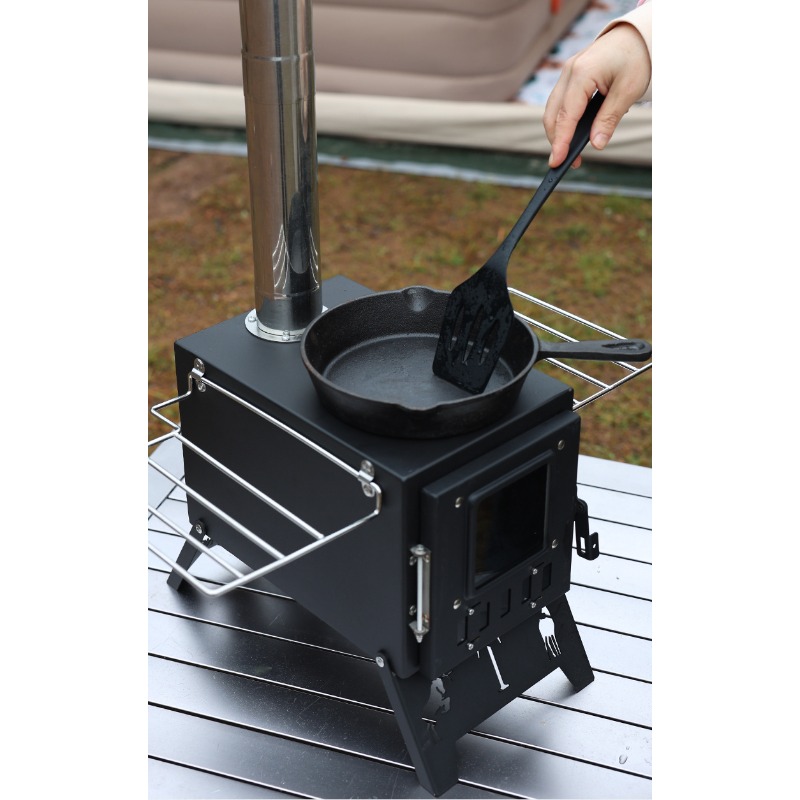 Sve-u-jednom Nerđajući Čelični Spoljni Kamp Šporet - Prenosivi Drveni Stoni Grejač i Roštilj Pogodan za Grevanje Šatora, Dvorišni Logorski Ognj, Piknik, Kamin, Kompaktan za Spoljnu Upotrebu (Bez Sistema za Paljenje)