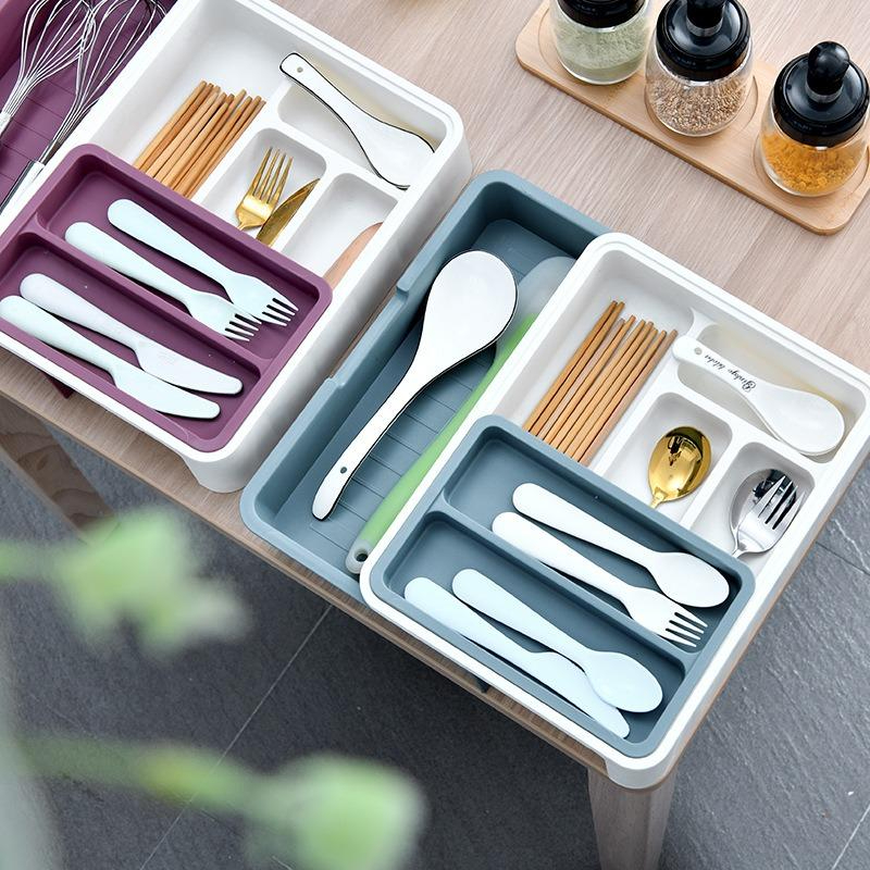 Zidni organizator za kuhinjski pribor sa pregradama za blokove i pribor - Izdržljiv ABS beli i drveni izgled (Montaža bez alata) - Štedi prostor, fioka/traka za noževe, viljuške, kašike, špatule, mutilice