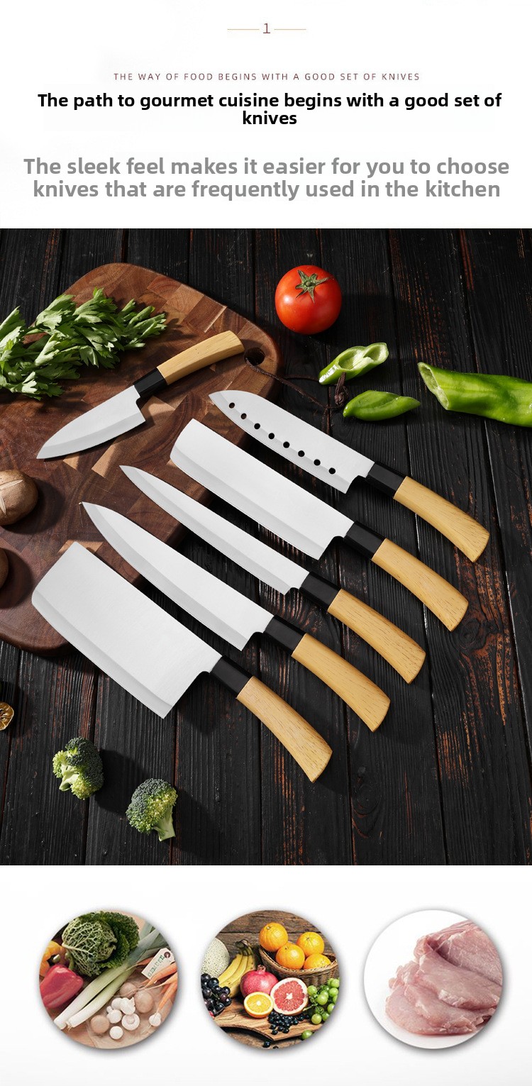 Premium set kuhinjskih noževa oštrih kao britva | Oštrice od visokougljeničnog nehrđajućeg čelika, drške u boji drveta, idealni za sečenje povrća i voća