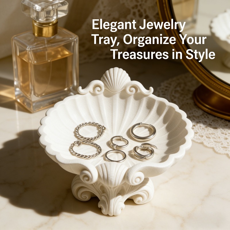 Kutija za skladištenje u obliku školjke sa poklopcem, štampana u 3D - Plastična posuda za radni sto, pogodna za predsoblje, držač za prstenje, višenamenska dekorativna polica za kancelariju, komodu - Kontejner u obliku školjke, kula za nakit