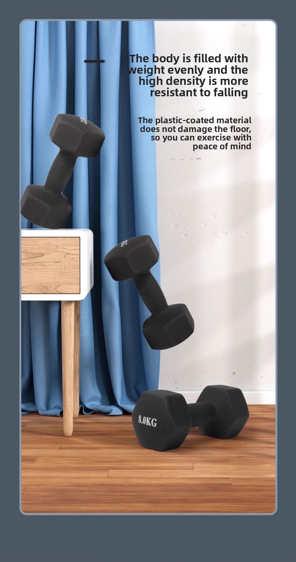 Svestrani set bučica za žene 0.5/1/1.5/2/3/4/5/6KG - Savršen za vežbanje kod kuće i u teretani, trening ruku i jogu - Izdržljiv PP materijal, crne boje