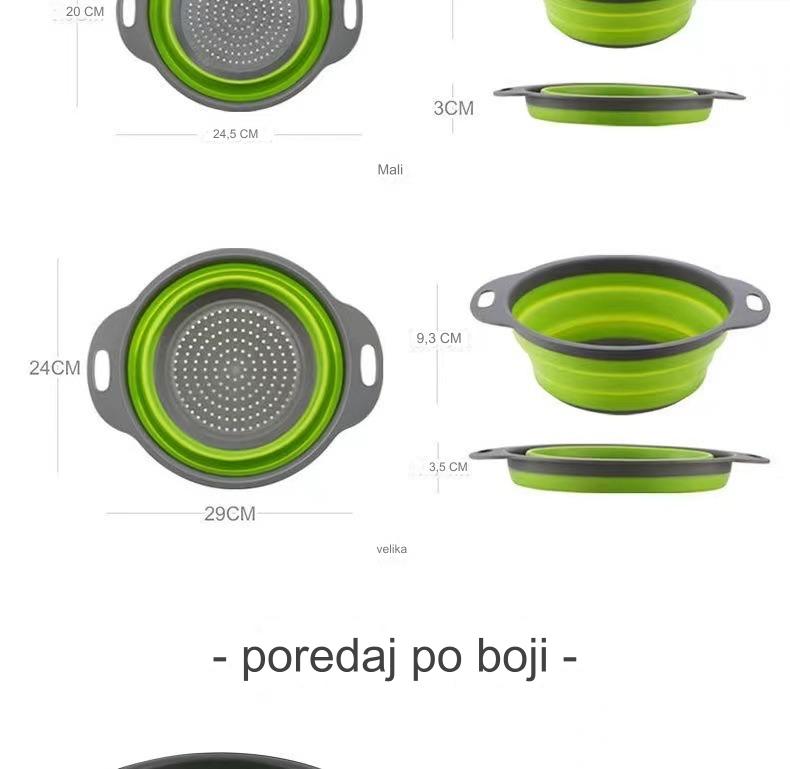 Sklopiva teleskopska korpa za pranje sa otvorima za odvod - izdržljiva sklopiva plastična korpa za sušenje posuđa, kampovanje, RV - prenosiva korpa za pranje povrća i voća koja štedi prostor (zelena/siva)