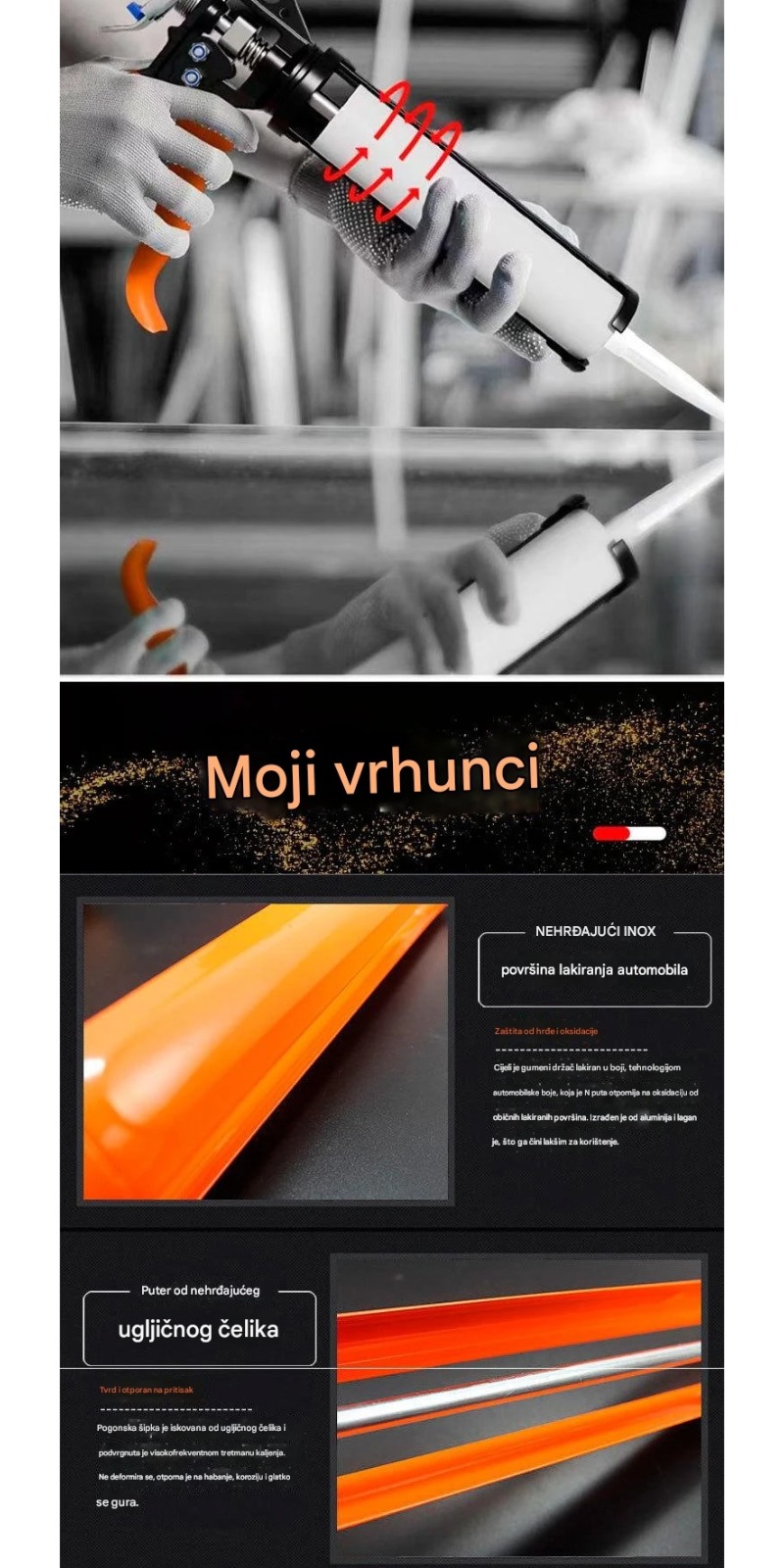 Pištolj za lepljenje stakla sa rotirajućim nastavkom i cevčicom od aluminijumske legure - Kompatibilan s gumenih štapih laka, niskonaponsko lijeplenje z