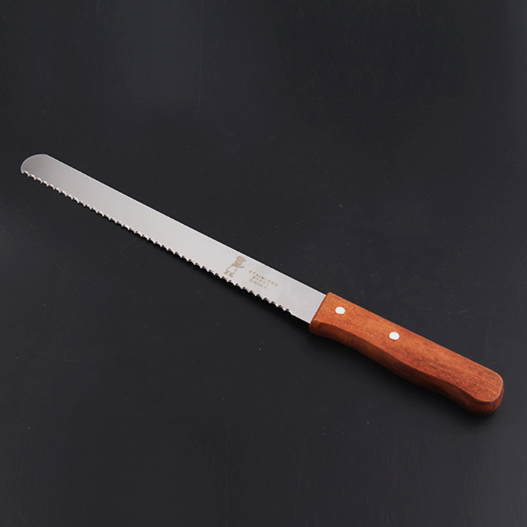 Profesionalni nož za hleb i torte od nerđajućeg čelika sa nazubljenom oštricom i ergonomskom drvenom drškom - 20.32cm/25.4cm/30.48cm, sa finim zupcima i sjajnom oštricom za pečenje, sečenje torti, peciva, mesa, sira - Izdržljiv kuhinjski alat za kućnu i komercijalnu upotrebu, dizajn koji se lako čisti