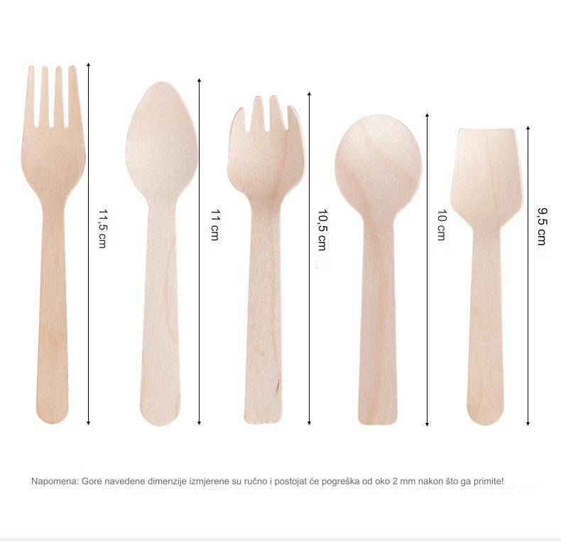 Drveni pribor - Održivi jednokratni štapići, viljuške, kašike za žurke, piknike, roštilje, događaje - Kompostabilni pribor (Velike narudžbine su dobrodošle)