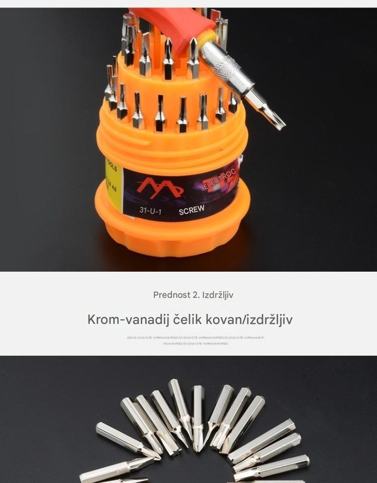 Profesionalni set magnetnih odvijača sa više vrsta vrhova (PH/Ravni/Lopatica/Torx/Heks) za popravku elektronike - Kompatibilan sa pametnim telefonima, laptopovima, TV-ima, satovima, naočarima, računarima - Izdržljiva plastična/metalna kutija za DIY