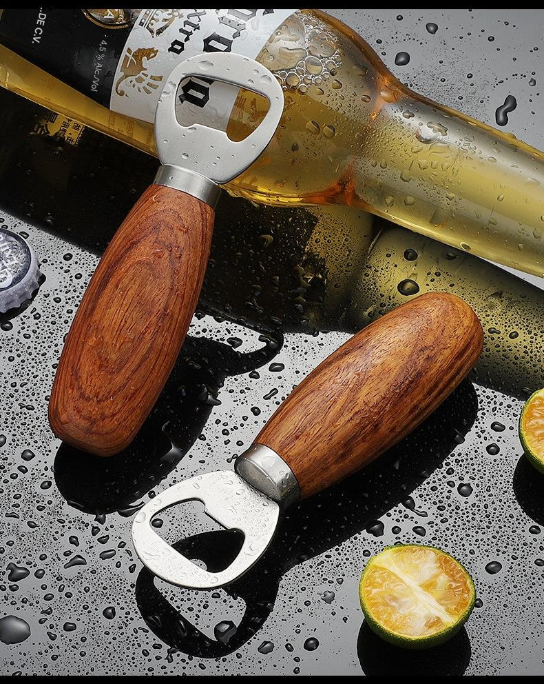 Vertikalni otvarač za vinske čepove i flaše od nerđajućeg čelika i punog drveta - Elegantna ružičasto zlatna završnica, višenamenski otvarač za čepove sa polugom, izdržljiv dizajn otporan na rđu za vino, pivo, šampanjac - Idealan za kuću, restorane, barove