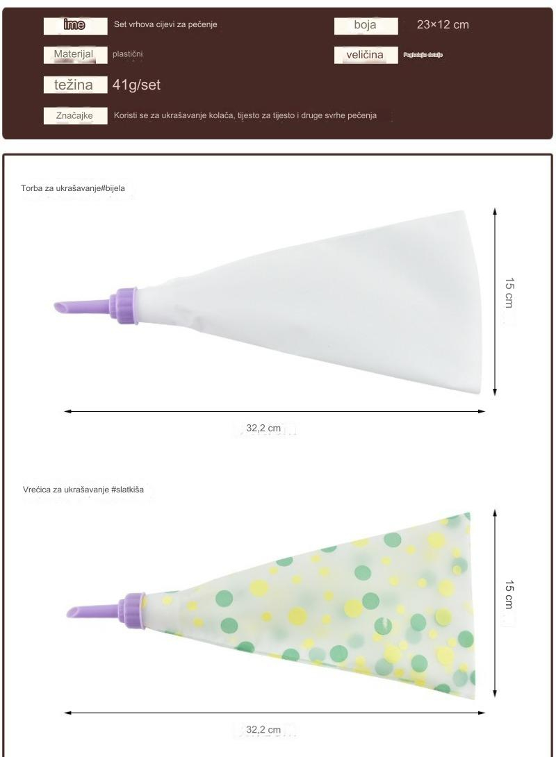 Profesionalni set alata za pečenje i poslastice sa višekratnim EVA/silikonskim kesama za špricanje i plastičnim konektorima - Kompletan sistem za dekoraciju torti za profesionalne pekare i slastičare