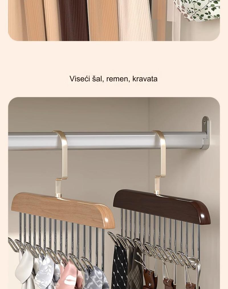 Moderan Držač od Pravog Drveta sa Osam Kukica | Svestrano Skladištenje za Donje Rublje, Kaiševe, Prsluke, Šalove i Čarape