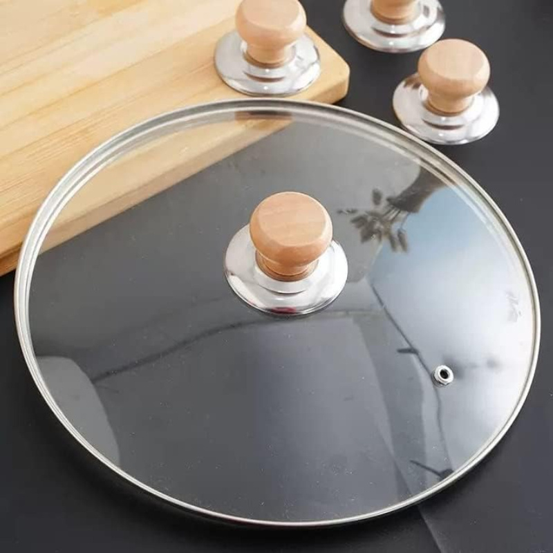 1/2 kom Drvena Ručica za Poklopac Šerpe - Drvena Ručka Otporna na Toplotu sa Bazom od Nerđajućeg Čelika, Zamena Protiv Opekotina za Šerpe & Tiganje, Prečnik 5.71Cm, Kuhinjski Pribor za Kuvanje, Zamena Poklopca za Šerpu, Ergonomski Kuhinjski Pribor, Izdržljiv Kuhinjski Predmet