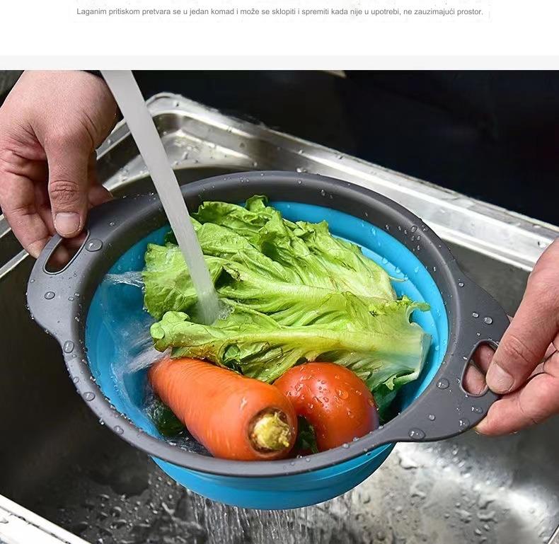 Sklopiva teleskopska korpa za pranje sa otvorima za odvod - izdržljiva sklopiva plastična korpa za sušenje posuđa, kampovanje, RV - prenosiva korpa za pranje povrća i voća koja štedi prostor (zelena/siva)