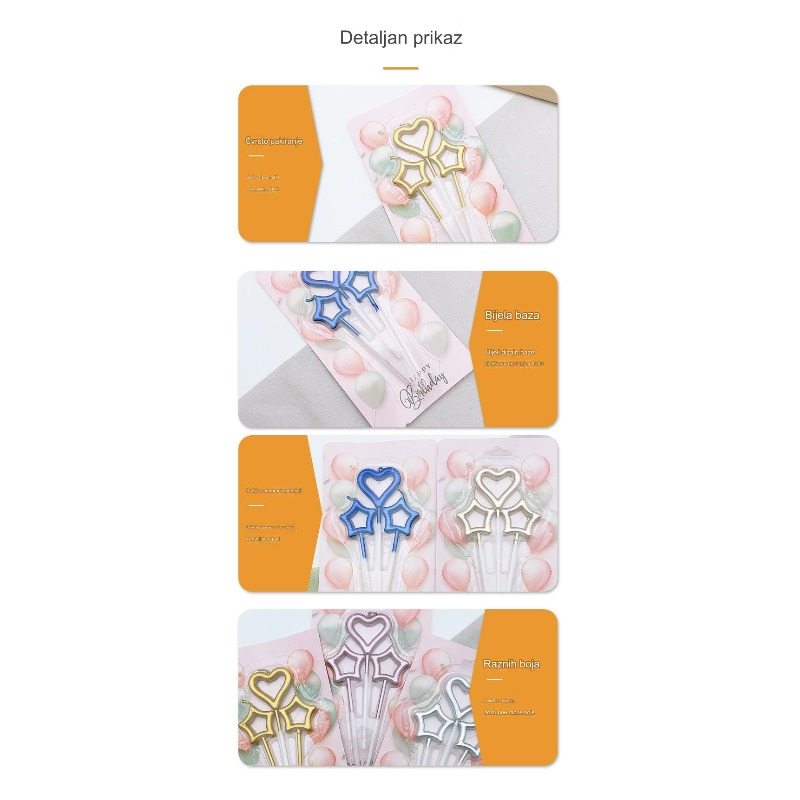 Prelepo dizajnirana svetiljka sa pet zvezdica, pozlaćena, idealna za pečenje torti i rođendanske proslave, bez baterije.