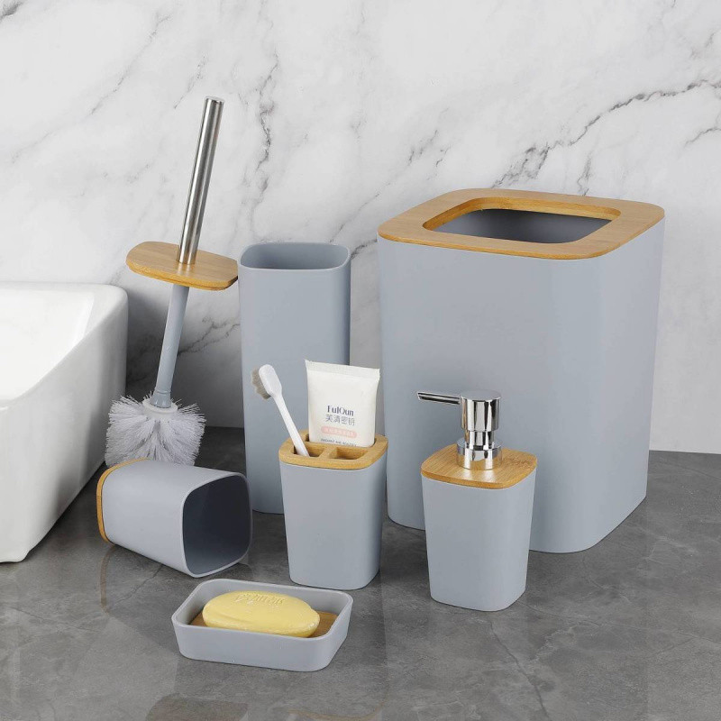 10 komada kompletan set za kupatilo sa kantom za smeće, četkom za WC, bočicom za losion, čašom, držačem za četkice i sapunicom - izdržljiv plastični set za jednostavno održavanje, sve u jednom organizator za male/srednje kupatila, neophodne stvari za tuširanje