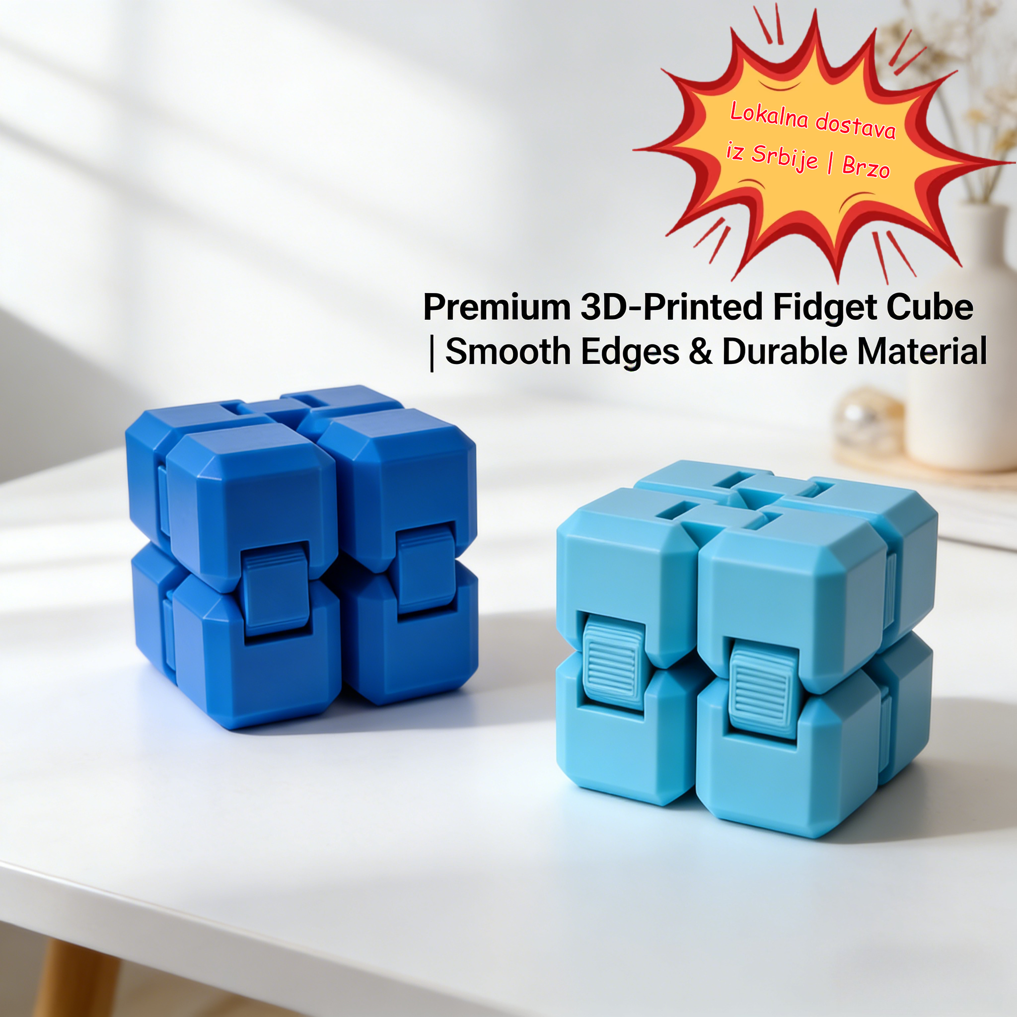 3D štampana beskonačna kocka igračka za nervozu, pogodna za - prenosiva kocka slagalica za prste sa srednjim izazovom, senzorna za opuštanje, plava kocka za olakšanje, kompaktna za mozak