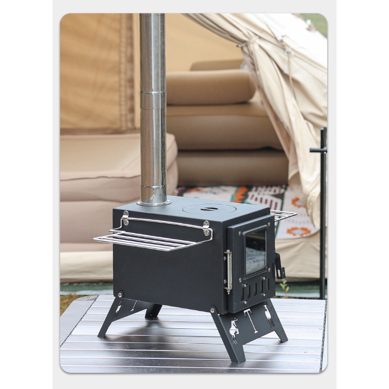 Sve-u-jednom Nerđajući Čelični Spoljni Kamp Šporet - Prenosivi Drveni Stoni Grejač i Roštilj Pogodan za Grevanje Šatora, Dvorišni Logorski Ognj, Piknik, Kamin, Kompaktan za Spoljnu Upotrebu (Bez Sistema za Paljenje)
