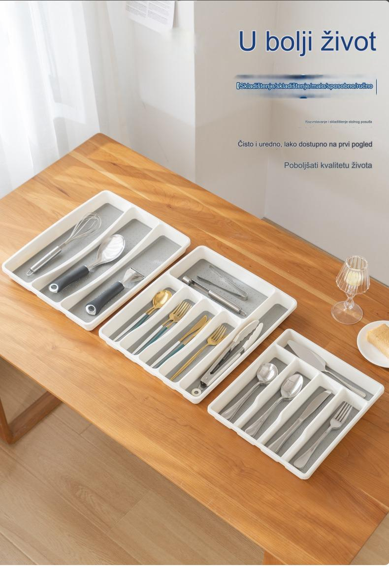 Zidni organizator za kuhinjski pribor sa pregradama za blokove i pribor - Izdržljiv ABS beli i drveni izgled (Montaža bez alata) - Štedi prostor, fioka/traka za noževe, viljuške, kašike, špatule, mutilice