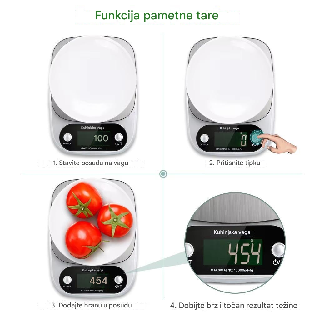 Elektronska kuhinjska vaga od nerđajućeg čelika sa digitalnim displejem i funkcijom tare - Visoko precizna vaga za pečenje, napaja se baterijama (baterije nisu uključene) za precizno merenje hrane, merenje u više jedinica, kompaktan dizajn za kućne i profesionalne kuhinje