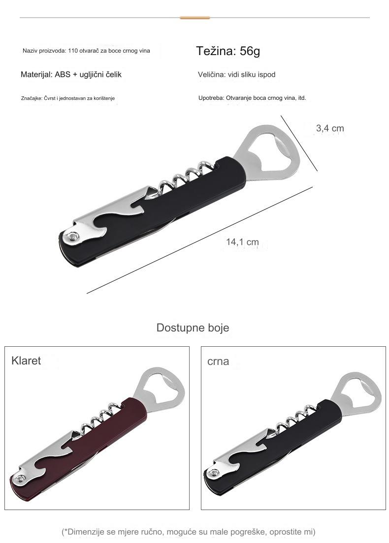 Otvarač za crno vino od nerđajućeg čelika, prenosivi višenamenski otvarač za flaše za domaćinstvo
