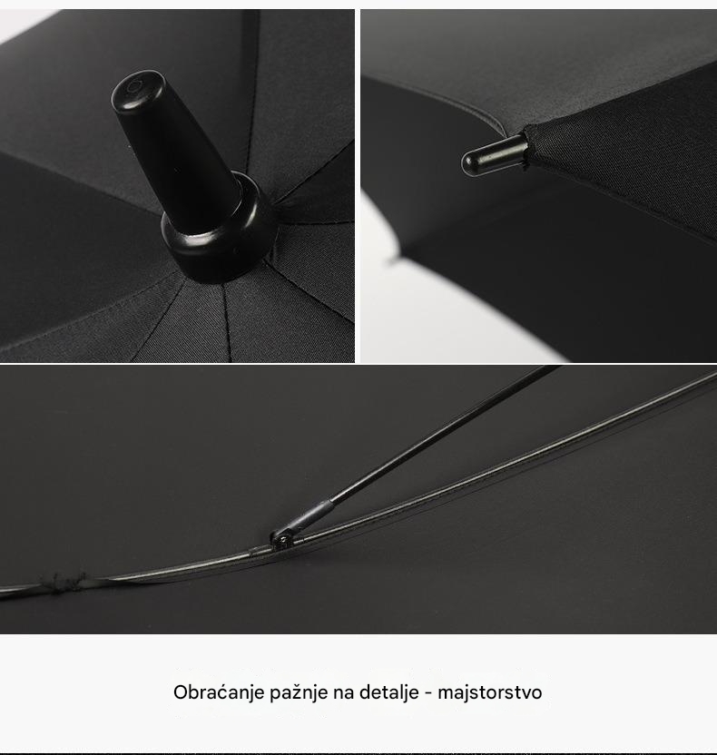 Poslovni Automatski Kišobran sa Dugom Drškom i Ravnom Krilom za Muškarce | Otporan na Vetar i Vodootporan, 8 Rebara, Gvozdeni i Plastični Ram, Netkani Materijal, Zreli Stil