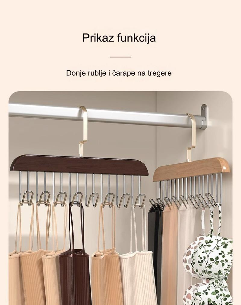 Moderan Držač od Pravog Drveta sa Osam Kukica | Svestrano Skladištenje za Donje Rublje, Kaiševe, Prsluke, Šalove i Čarape